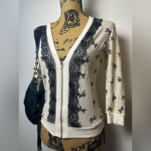 y2k style live to be spoiled women’s ribbon bows cardigan zipper top
